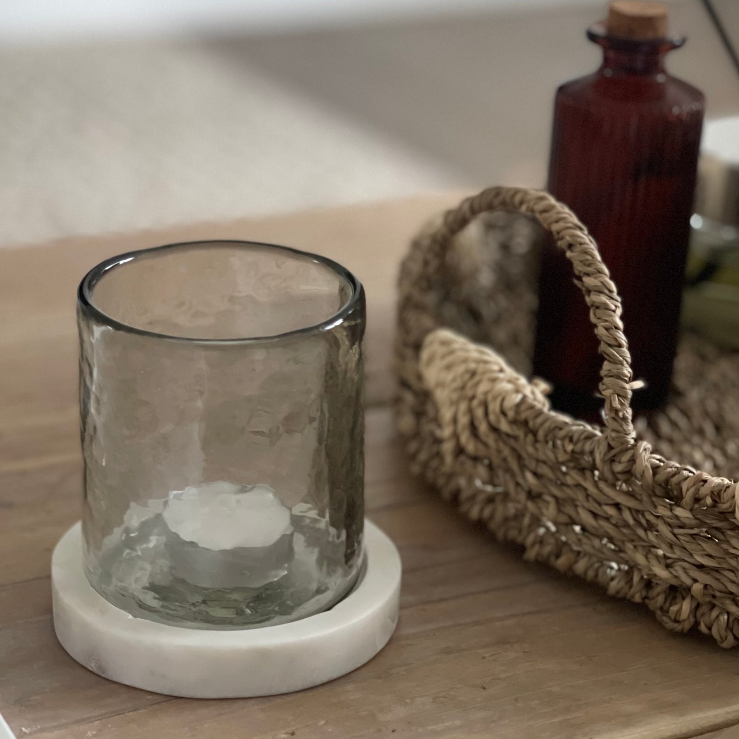 Glass Tealight Holder With Marble Base