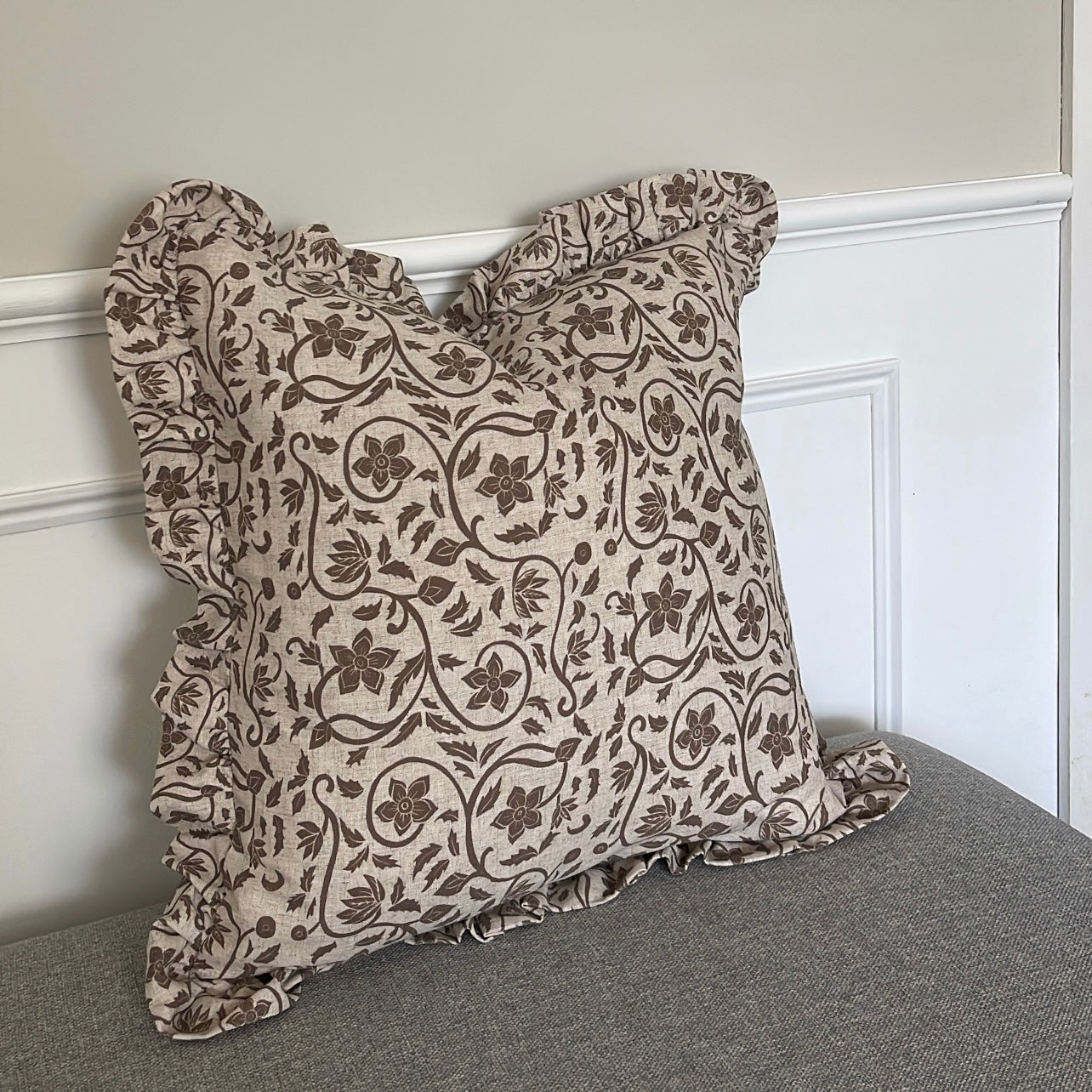 Linen Printed Ruffle Cushion Cover