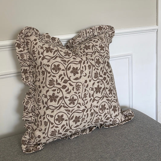 Linen Printed Ruffle Cushion Cover