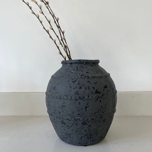 Black Textured Stripe Vase