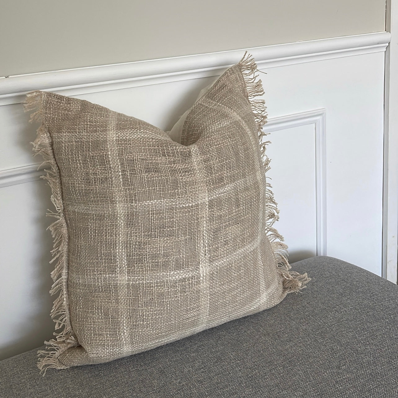 Check Fringed Cushion Cover