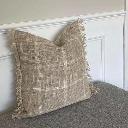 Check Fringed Cushion Cover