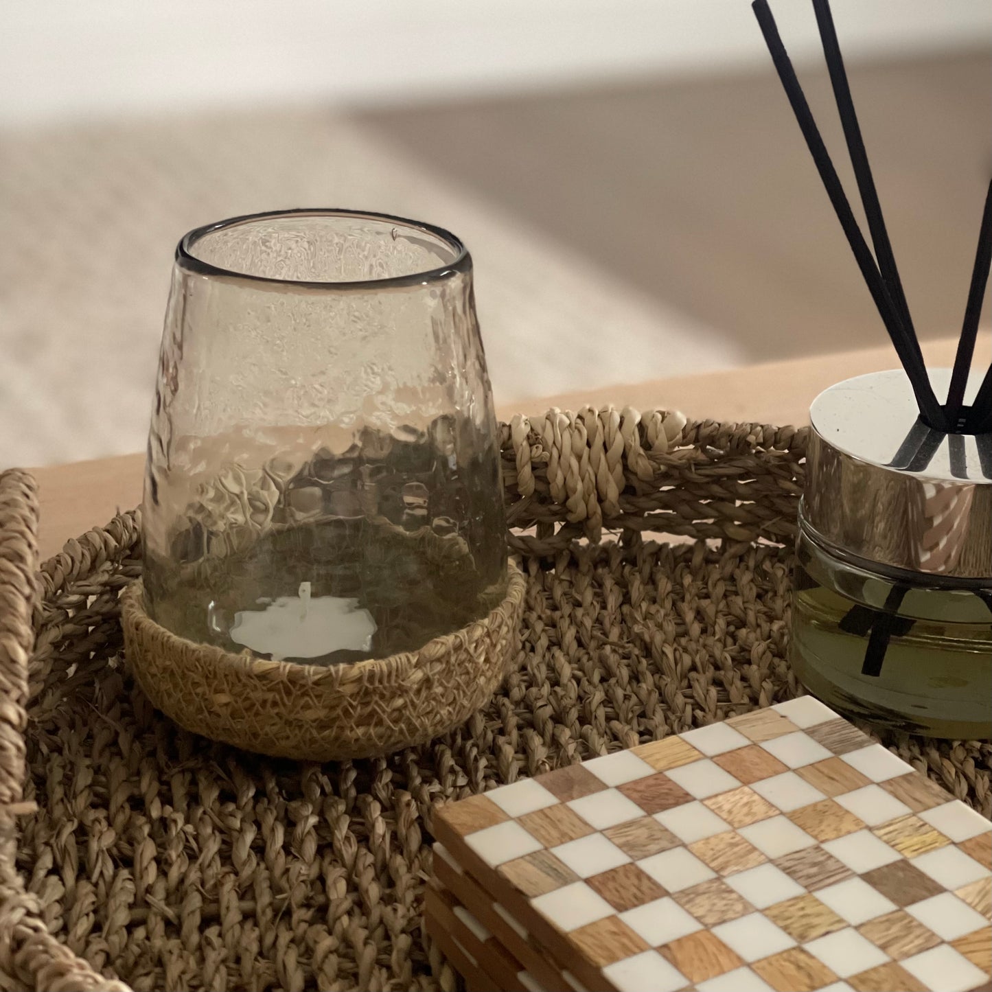Glass Tealight Holder In Jute Basket