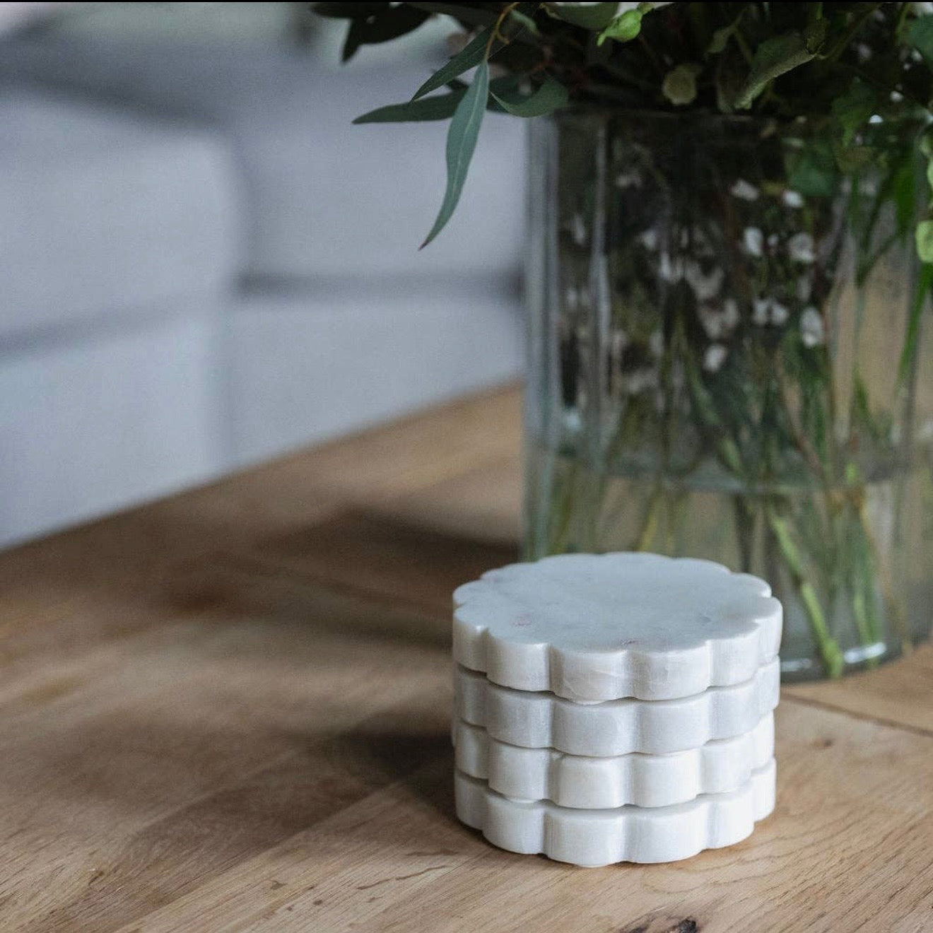 White Marble Scallop Coasters
