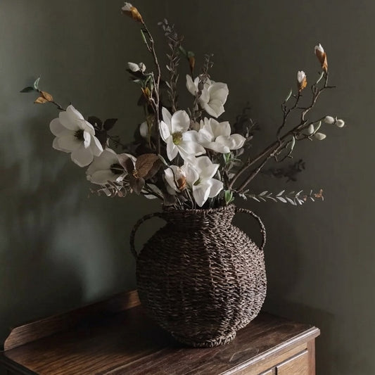 Round Brown Seagrass Vase