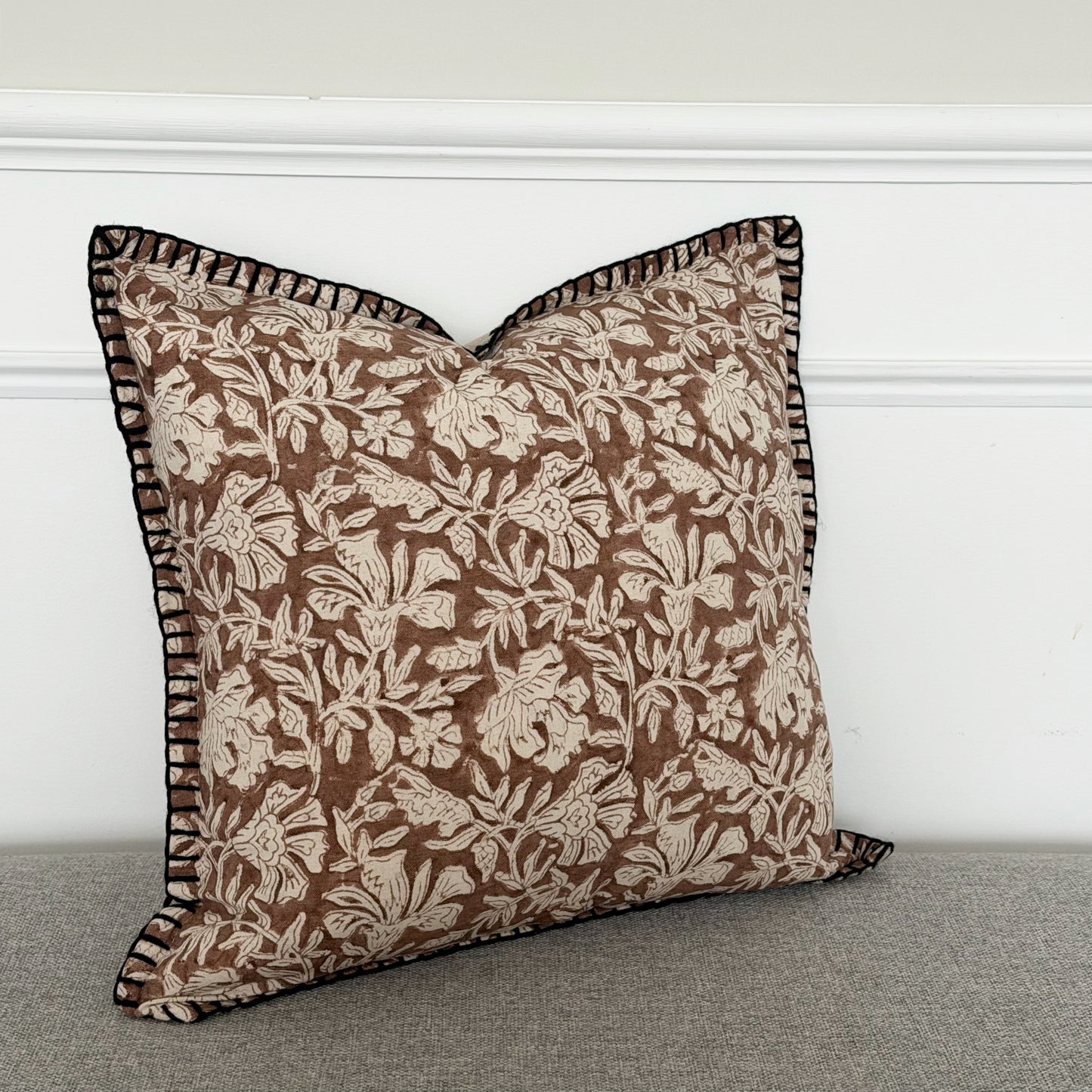 White & Brown Floral Cushion Cover