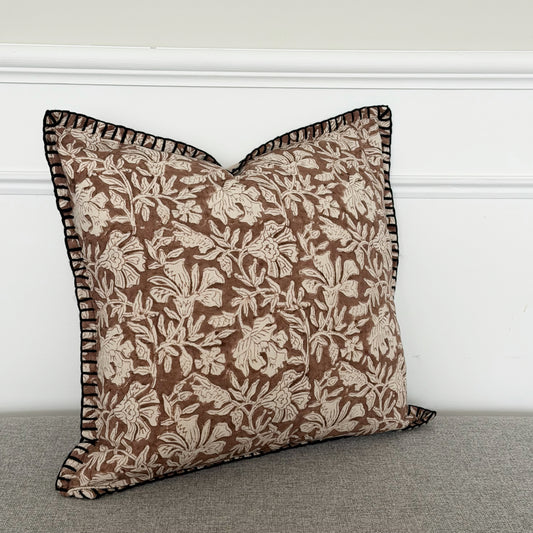White & Brown Floral Cushion Cover