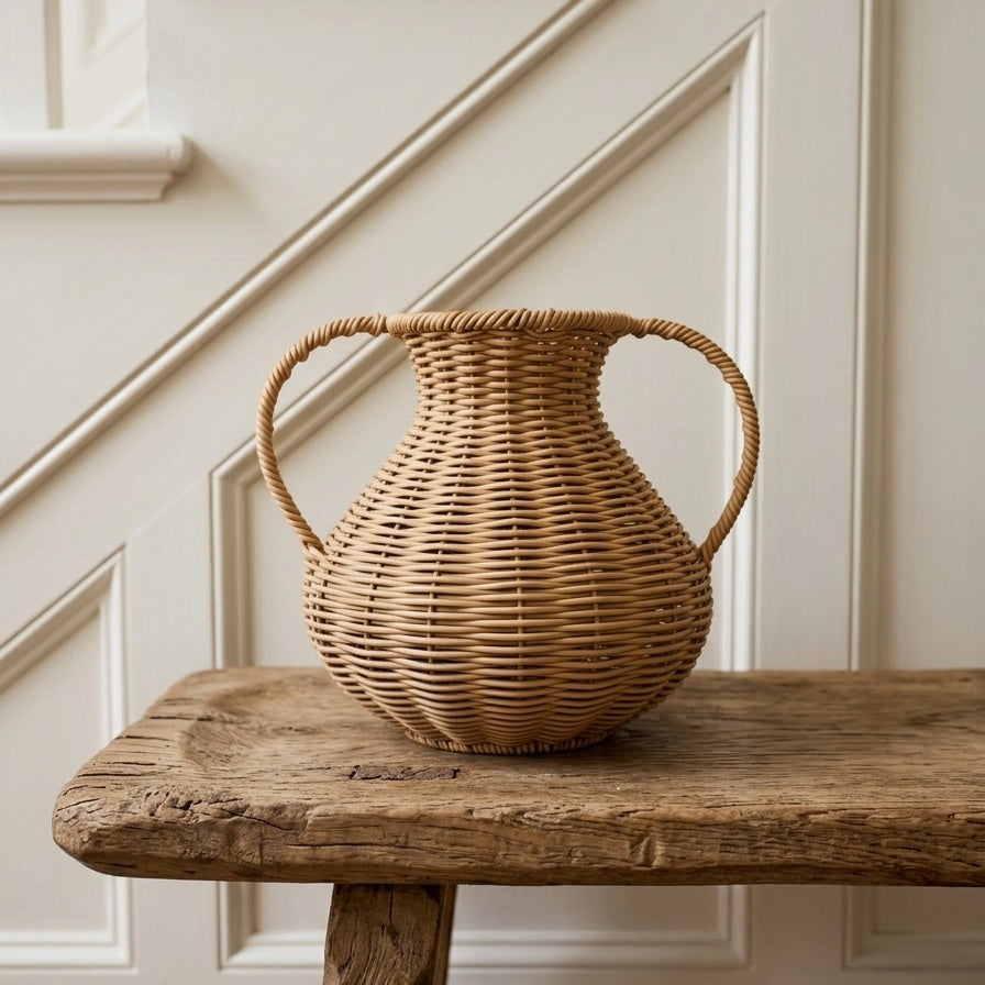 Small Handled Rattan Vase