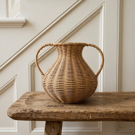 Small Handled Rattan Vase