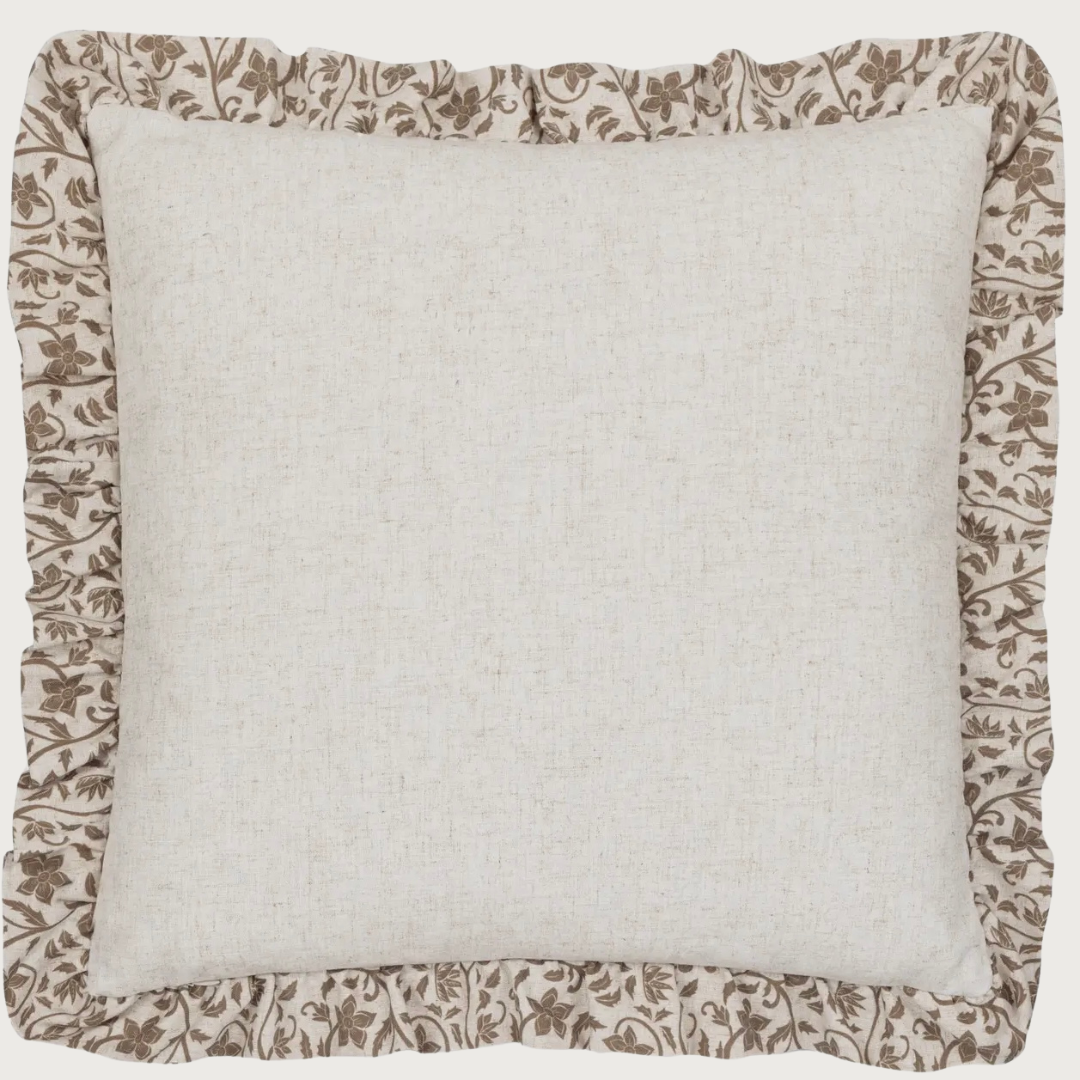 Linen Printed Ruffle Cushion Cover