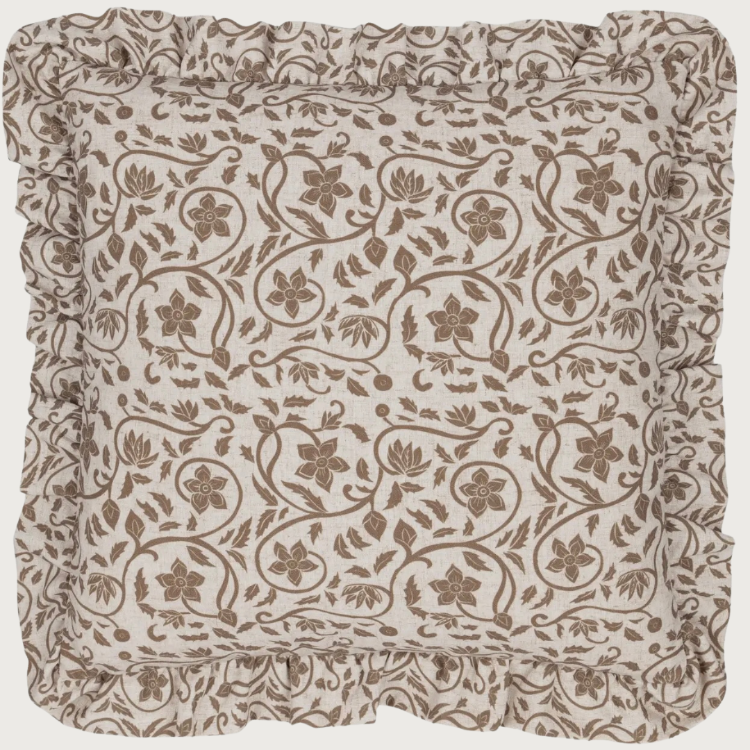 Linen Printed Ruffle Cushion Cover