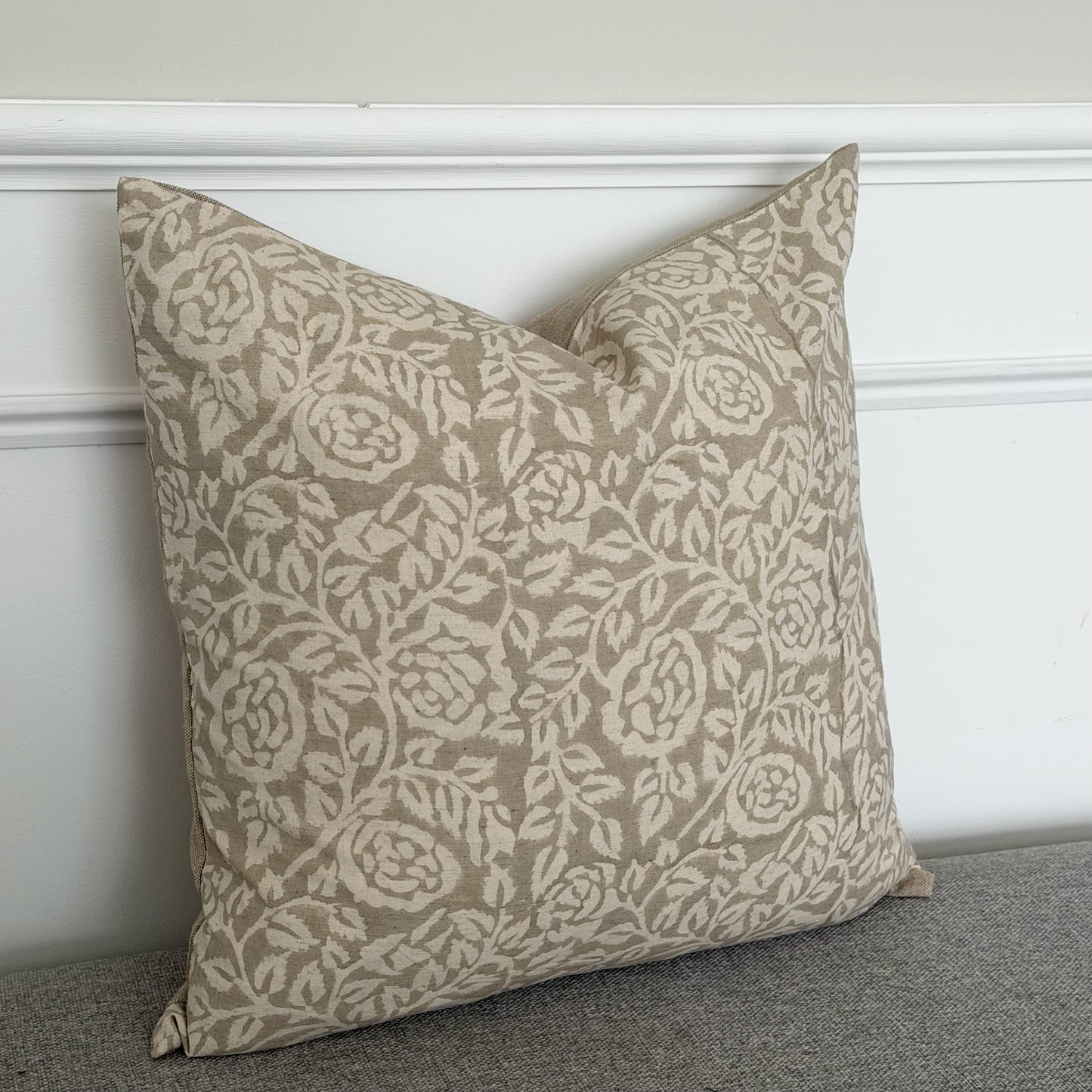 White & Beige Floral Cushion Cover