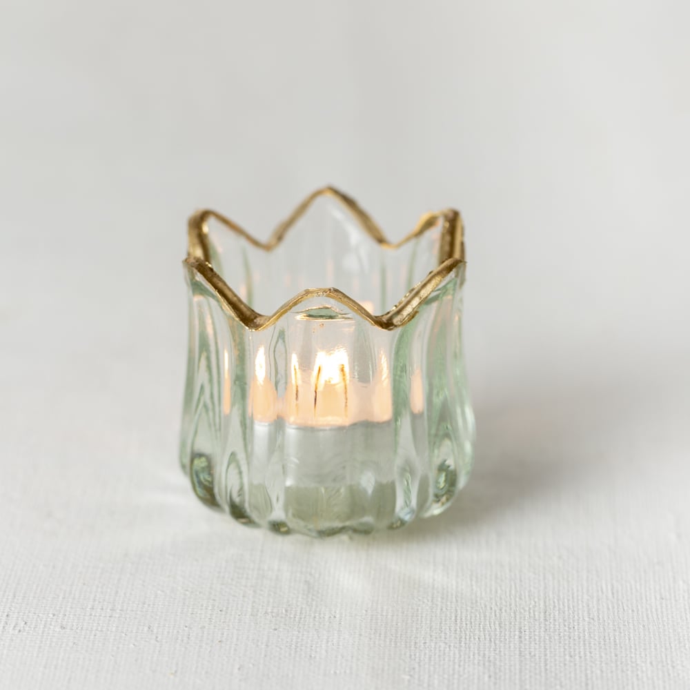 Glass Tealight Holder With Gold Rim