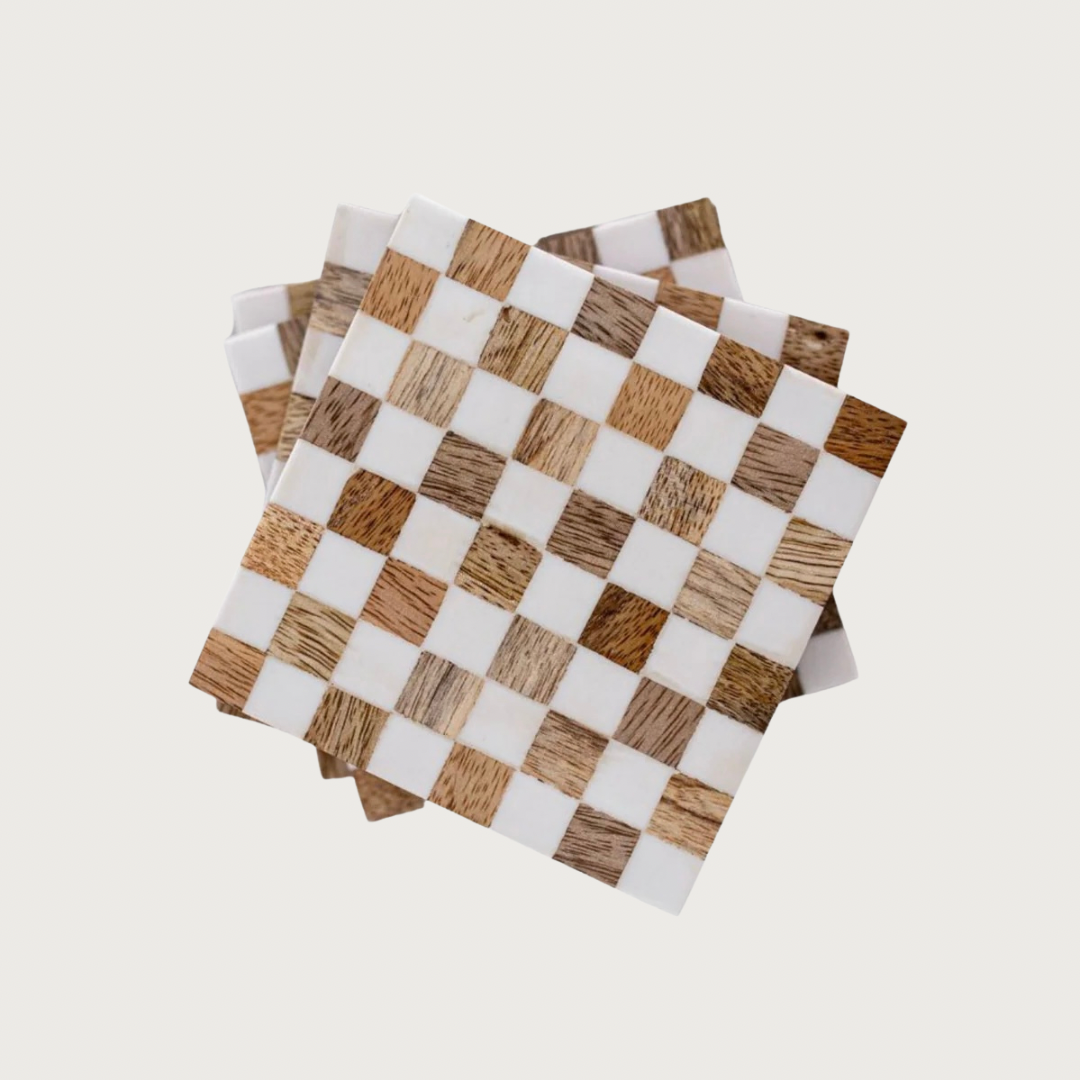 Wood & Resin Chequered Coasters