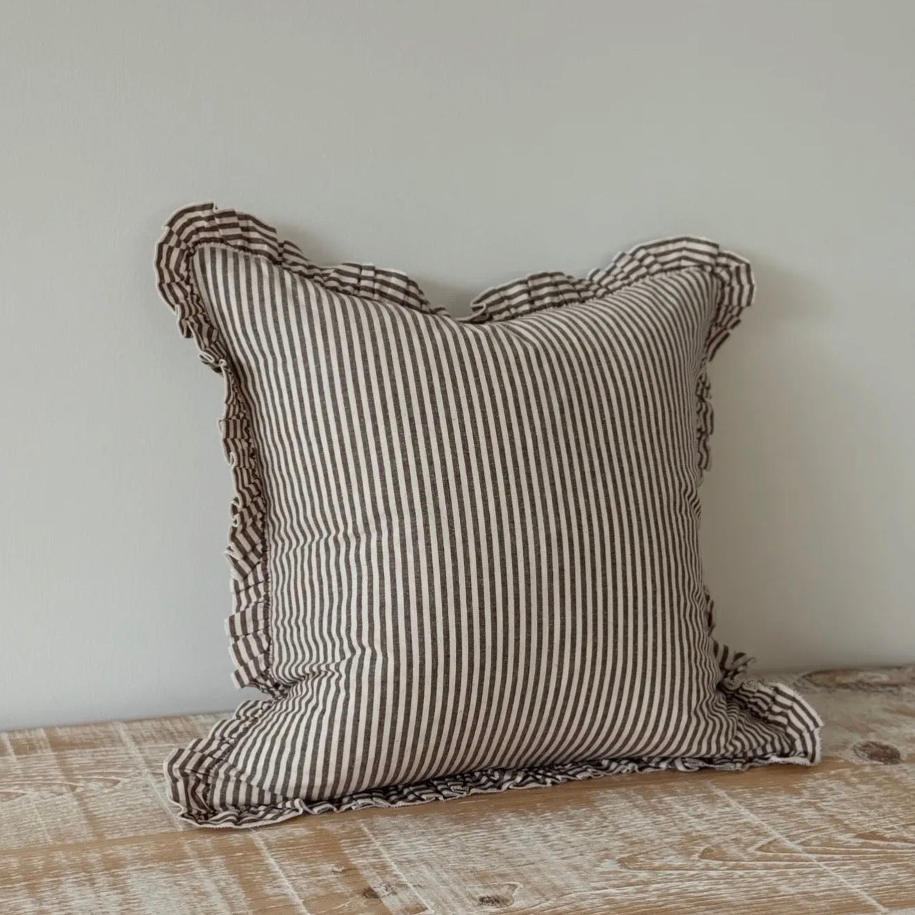Brown Striped Ruffle Cushion Cover