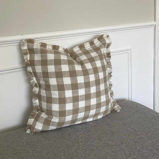 Gingham Fringed Cushion Cover