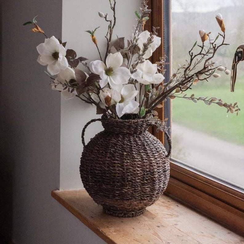 Round Brown Seagrass Vase