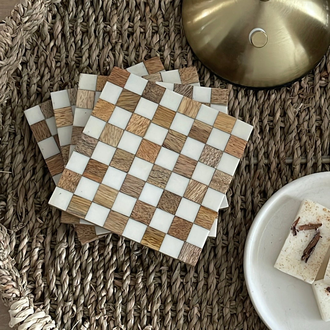 Wood & Resin Chequered Coasters