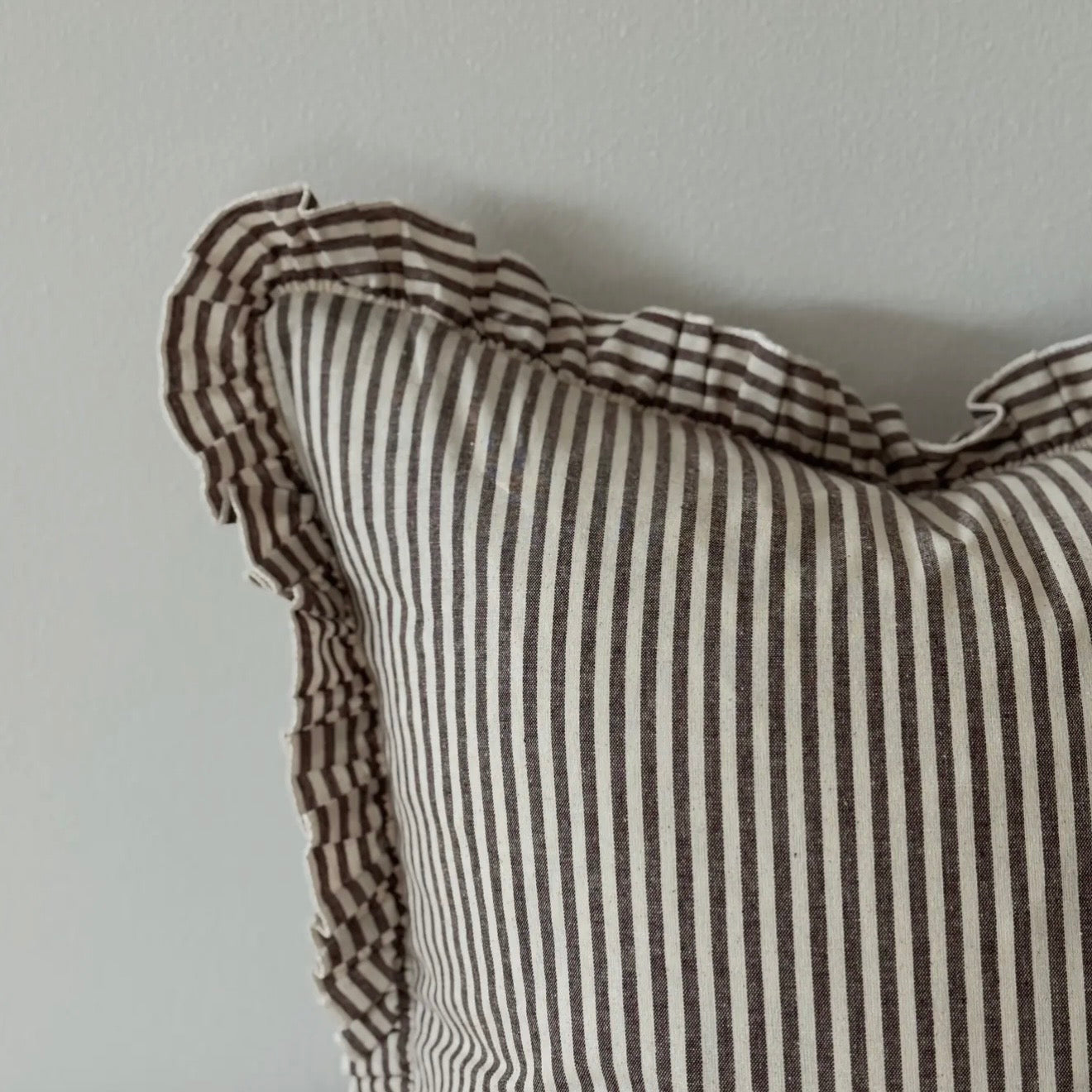 Brown Striped Ruffle Cushion Cover