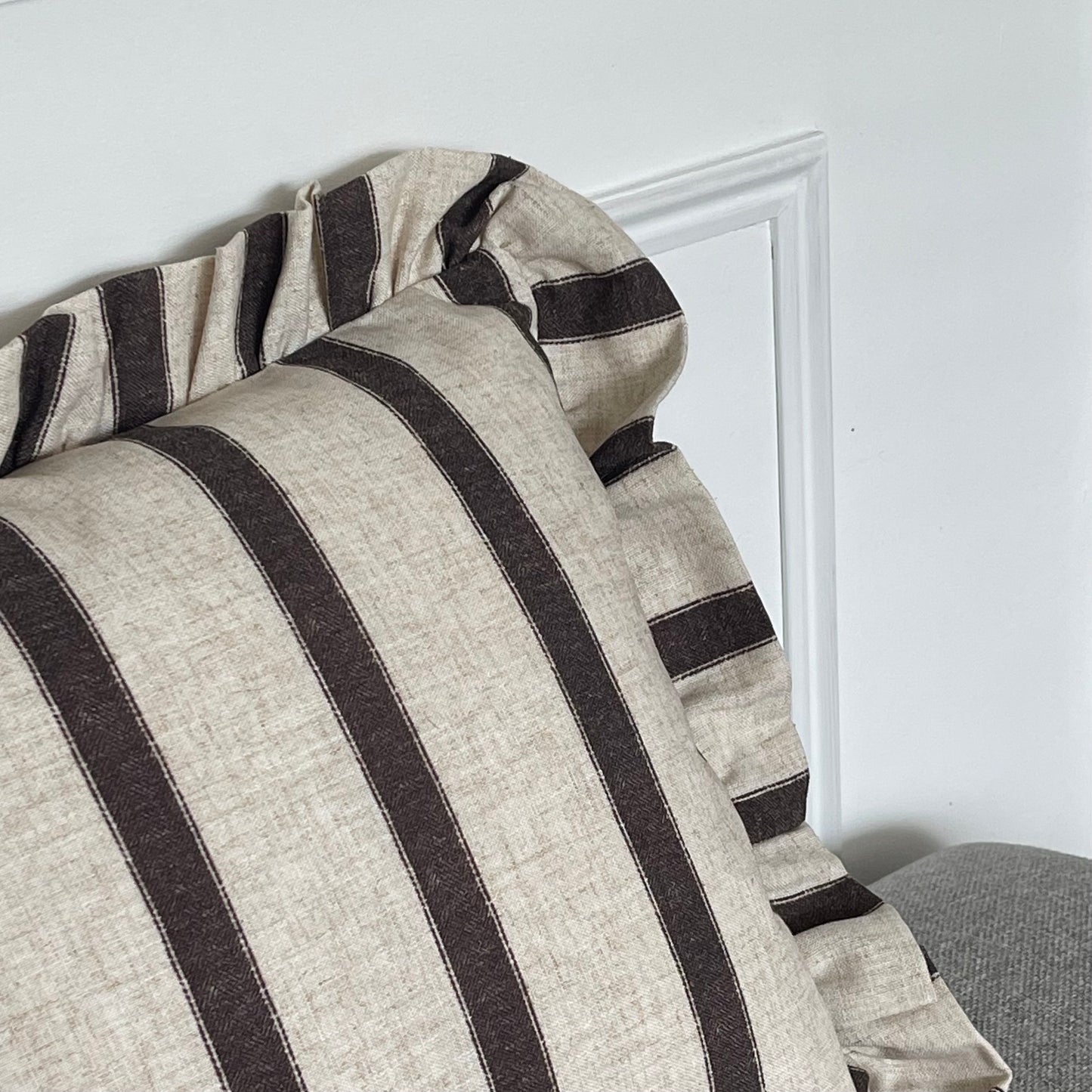 Chocolate Striped Ruffle Cushion Cover