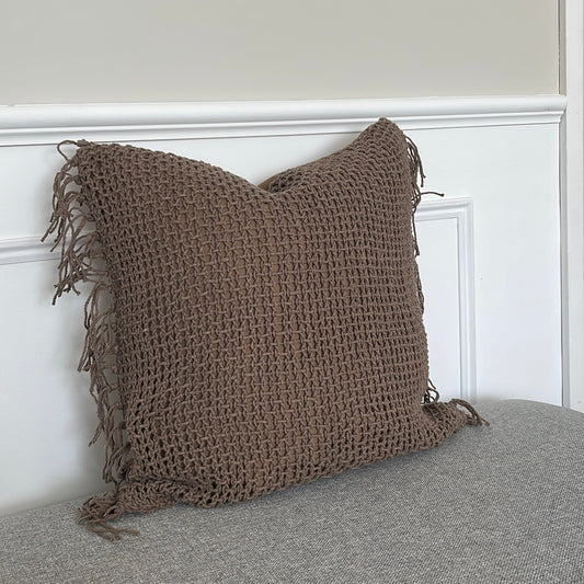 Mushroom Knit Fringed Cushion Cover