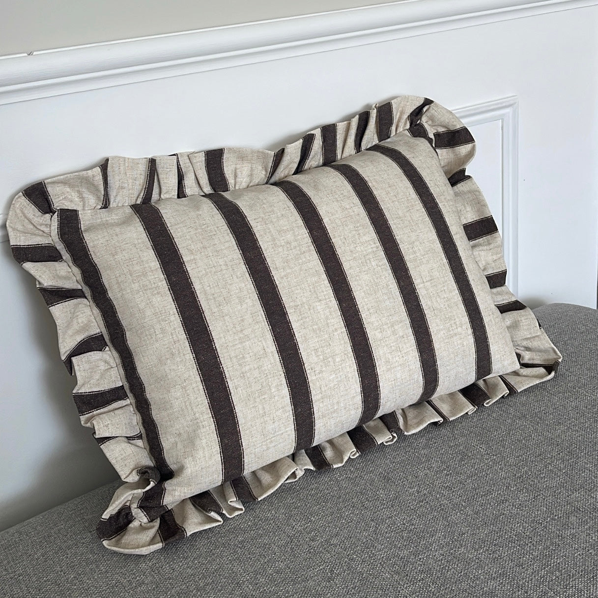 Chocolate Striped Ruffle Cushion Cover