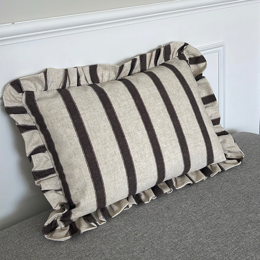 Chocolate Striped Ruffle Cushion Cover